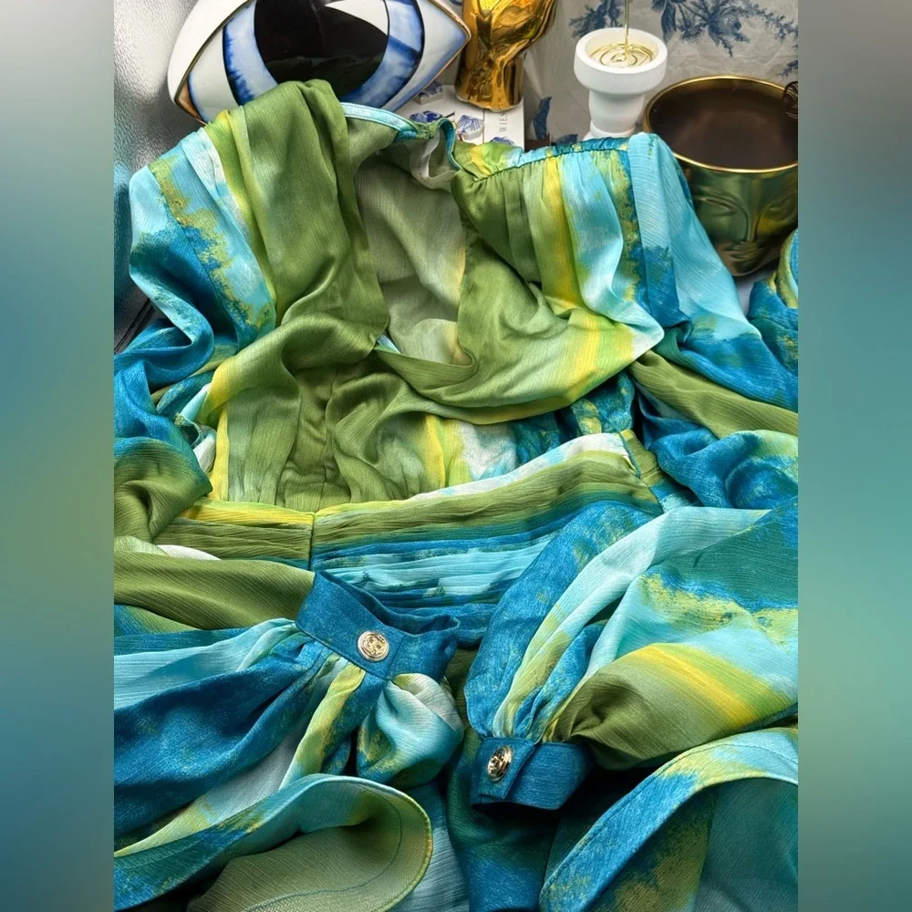 🆕 BRONX & BANCO 🧿 NWOT Bedouin Coastal Mini Dress, Blue Multi - Sz XS US 2